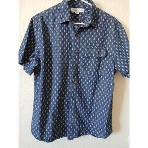 Old Navy Mens Shirt Large  Light‎ Blue Dotted Relaxed Fit Oxford Short Sleeve